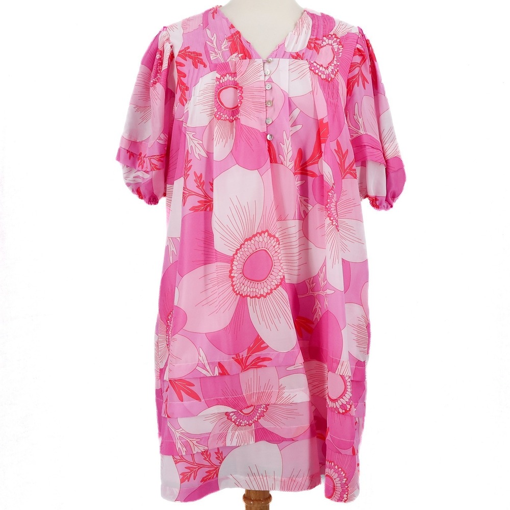 J. Marie Dress Medium Maisie Pink Floral V-Neck Feminine Boho Preppy Puff Sleeve